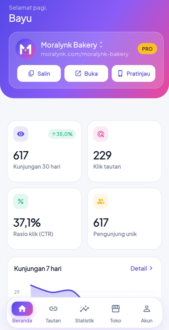 Layar Beranda aplikasi Moralynk
