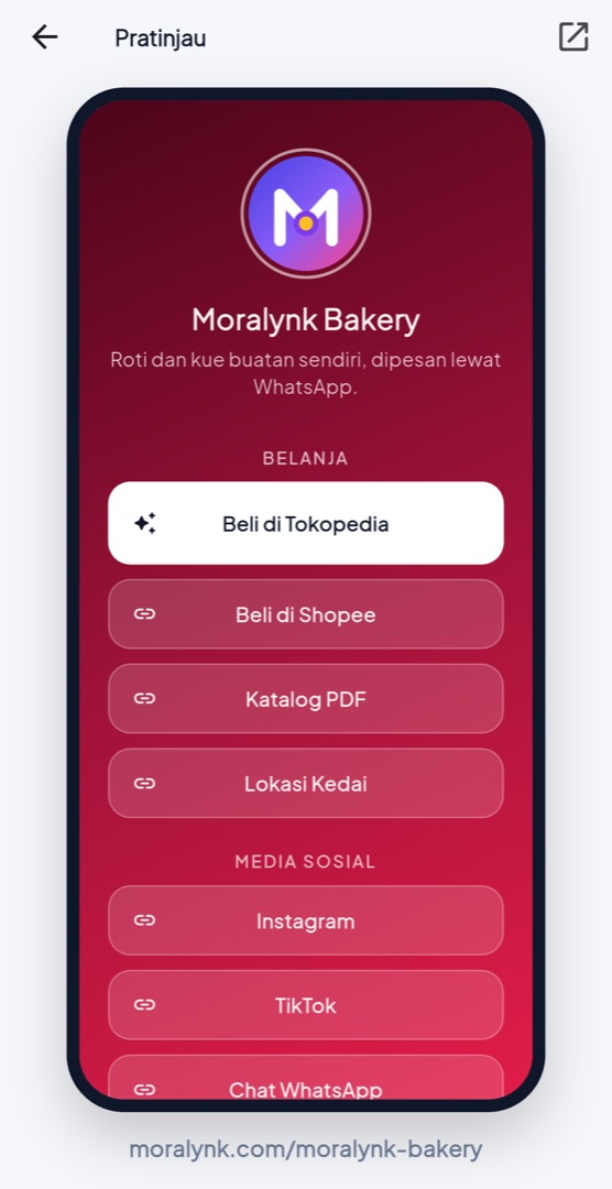 Layar Pratinjau aplikasi Moralynk